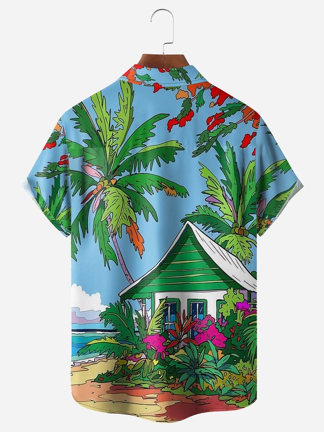 Christmas Bigfoot Chest Pocket Short Sleeve Casual Shirt