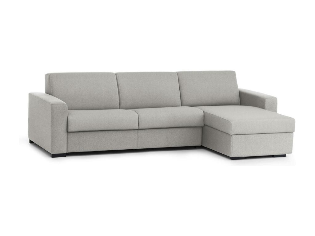 Sofa cama Dabala, Sofá de esquina, 100% Made in Italy, Sofá con apertura giratoria, con contenedor reversible Peninsula, con reposabrazos delgados, Cm 260x95h90, Gris