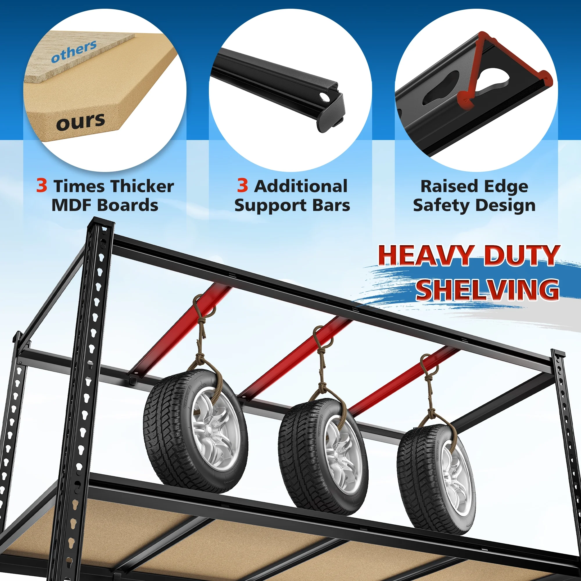 REIBII 60" W Garage Shelving 3000LBS Heavy Duty Storage Shelves Adjustable 5 Tier Metal Storage Rack,60" W x 24" D x 72" H - Image 19