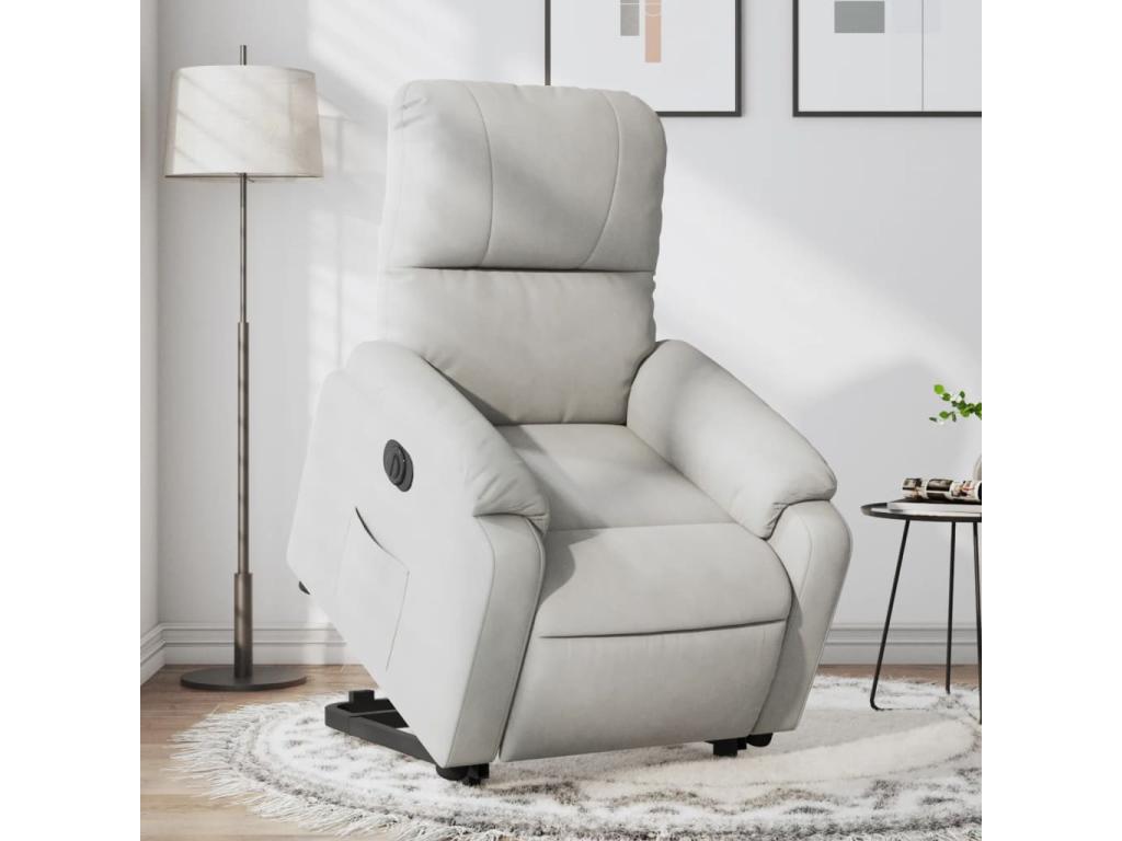 Sillón eléctrico reclinable elevable tela microfibra gris claro