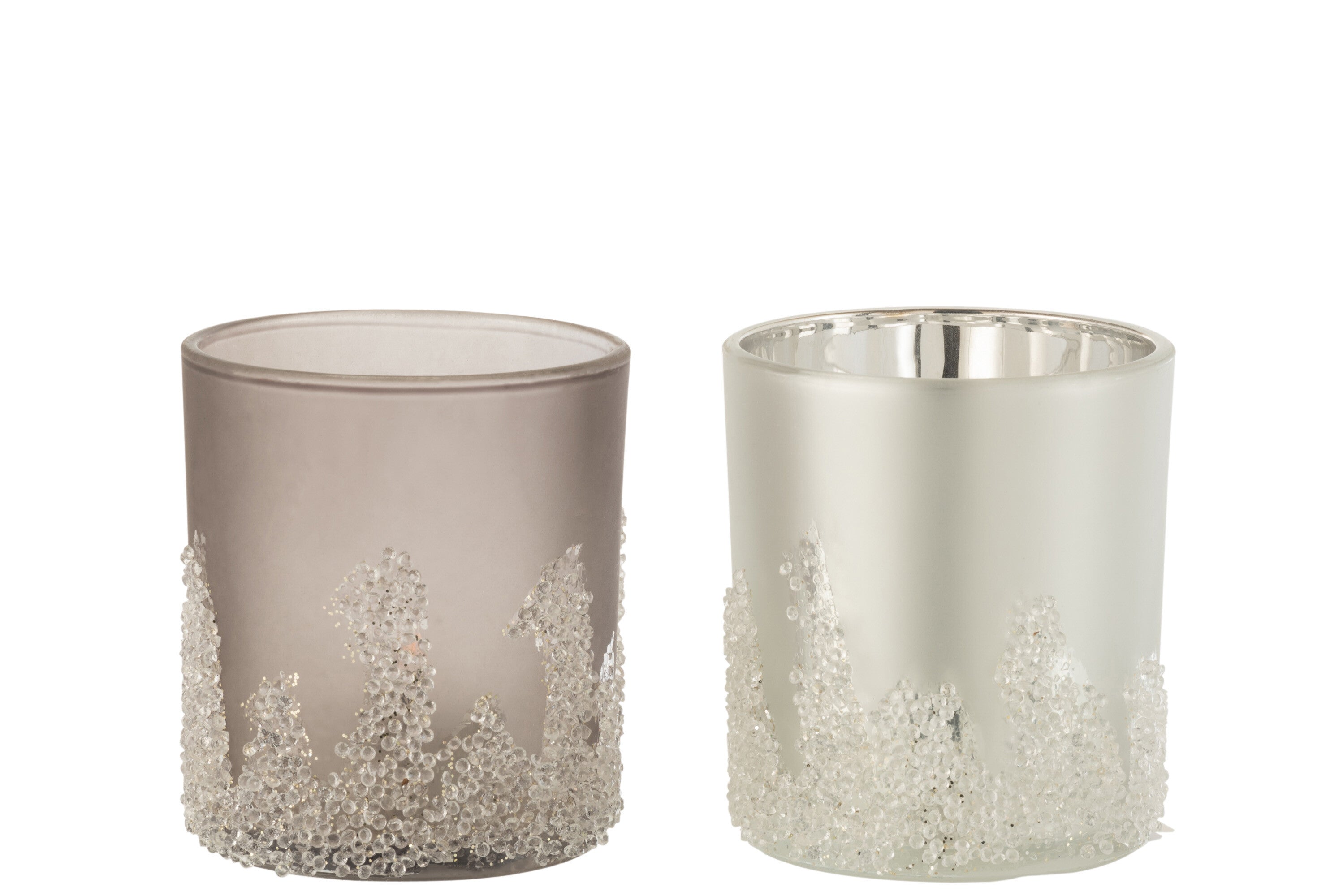 J-Line windlicht Suiker Frosted - glas - grijs zilver - larg
