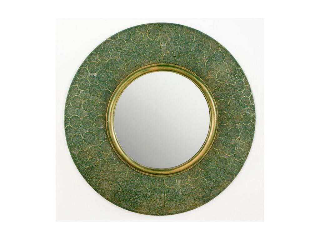 Espejo de pared redondo de metal verde y dorado Canva