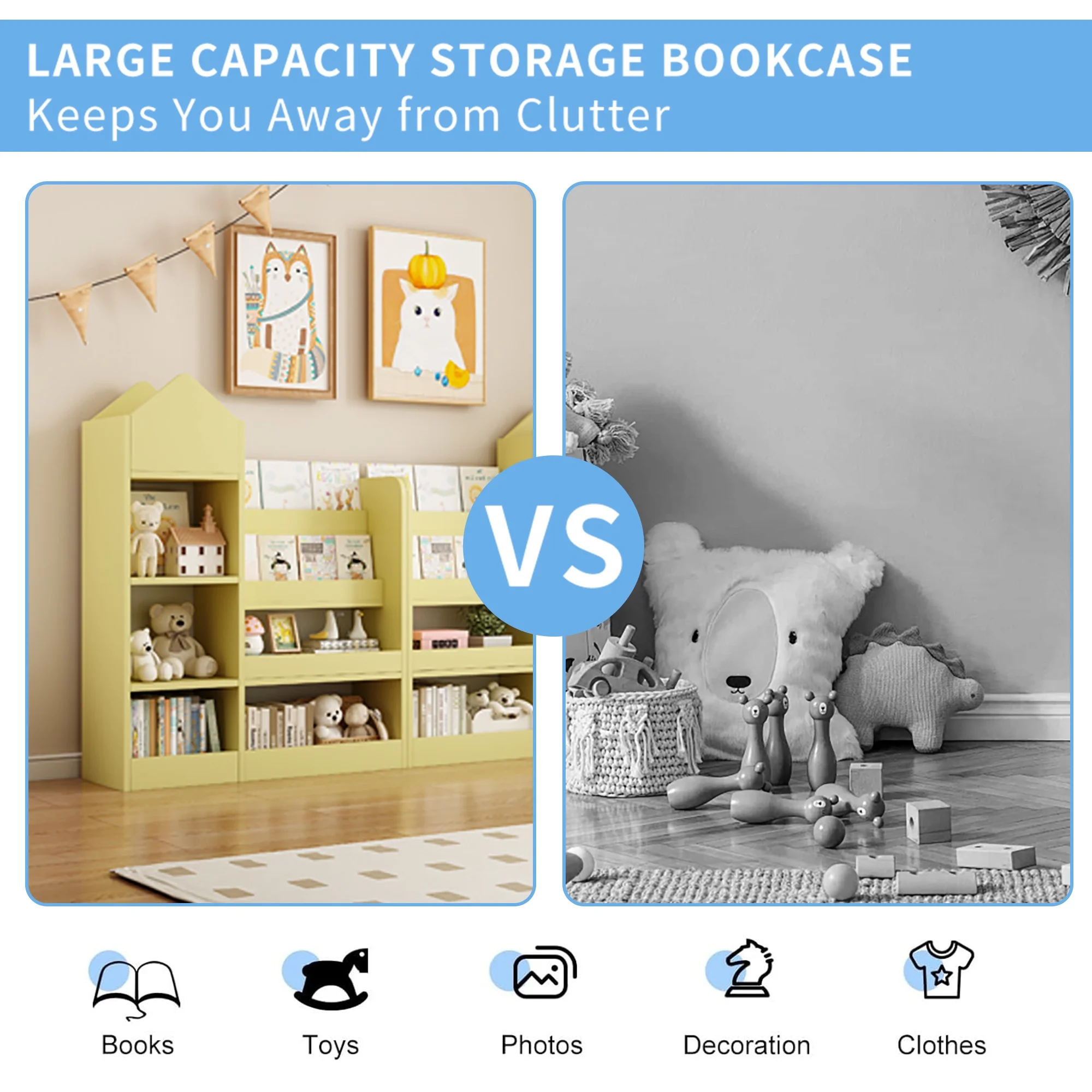 PAPROOS Kids Bookshelf, Wooden Kids Bookcase with Toy Storage Organizer Cabinet, Children Multi Shelf Cubby for Classroom, Kids Bedroom, Nursery, Wood - Image 27