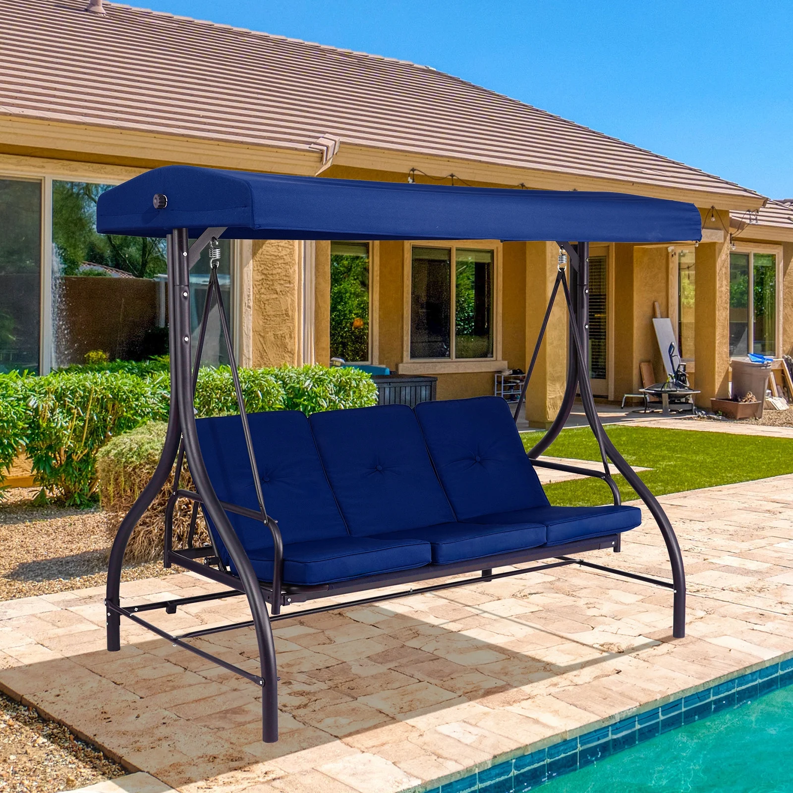 Arlopu 3 Person Porch Swing Outdoor Converting Canopy Swing Glider with Canopy - Image 38