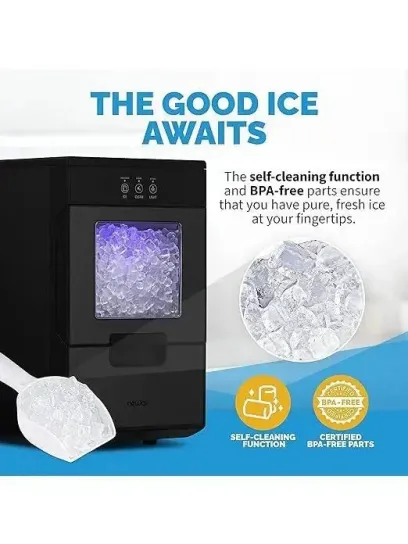 Nugget Countertop Ice Maker with Self-Cleaning Function, Refillable Water Tank, Perfect for Kitchens, Offices, Home Coffee Bars, and More