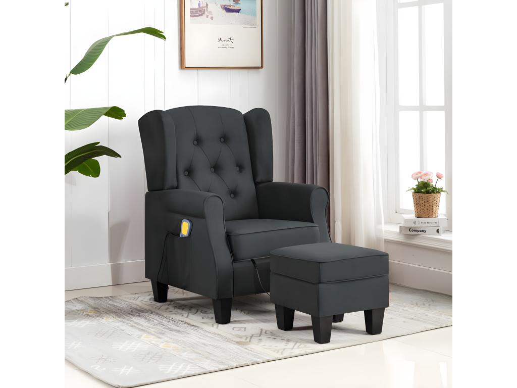 Sillón de masaje con reposapiés tela gris oscuro