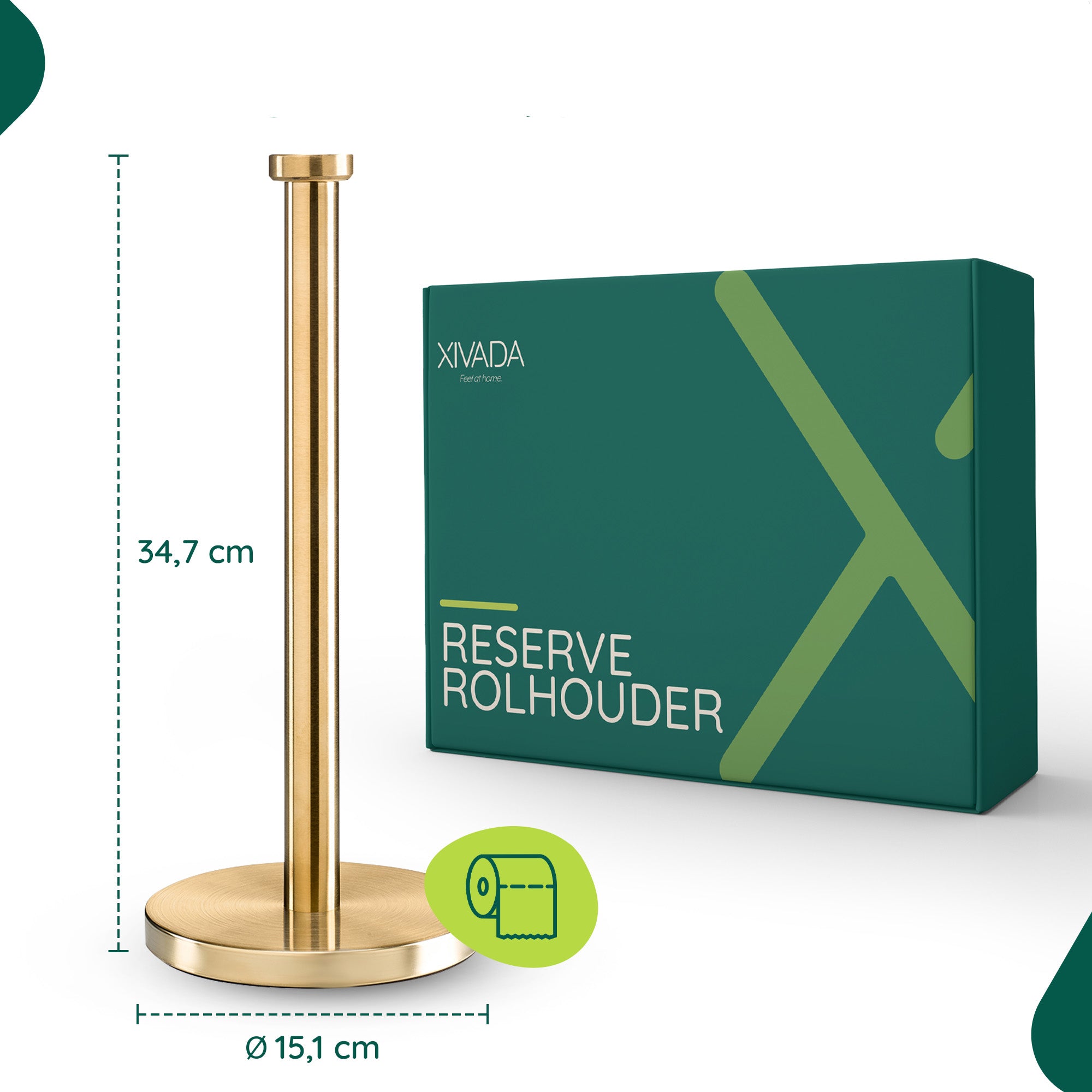 XIVADA Reserverolhouder Lotis - Vrijstaand - Voor 3 wc rollen - Goud