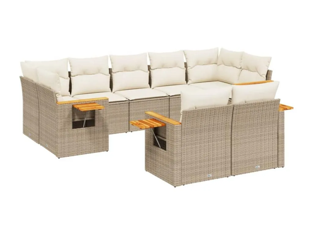 Luxmbls Set de sofás de jardín 9 pzas con cojines ratán sintético beige HGGQ13236