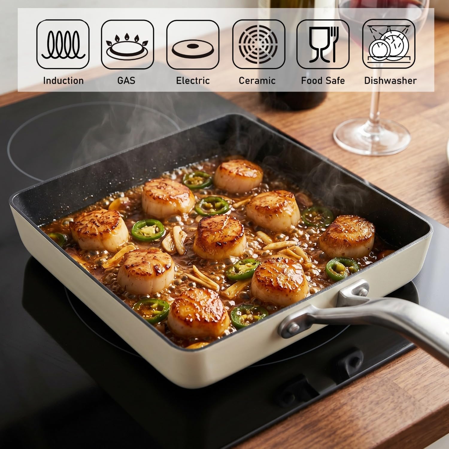 TeChef Collection | Ceramic Nonstick Egg Frying Pan, Nontoxic - Nontoxic - Free of PFAS, PFOA, PTFE, Made in Korea (Square Pan)