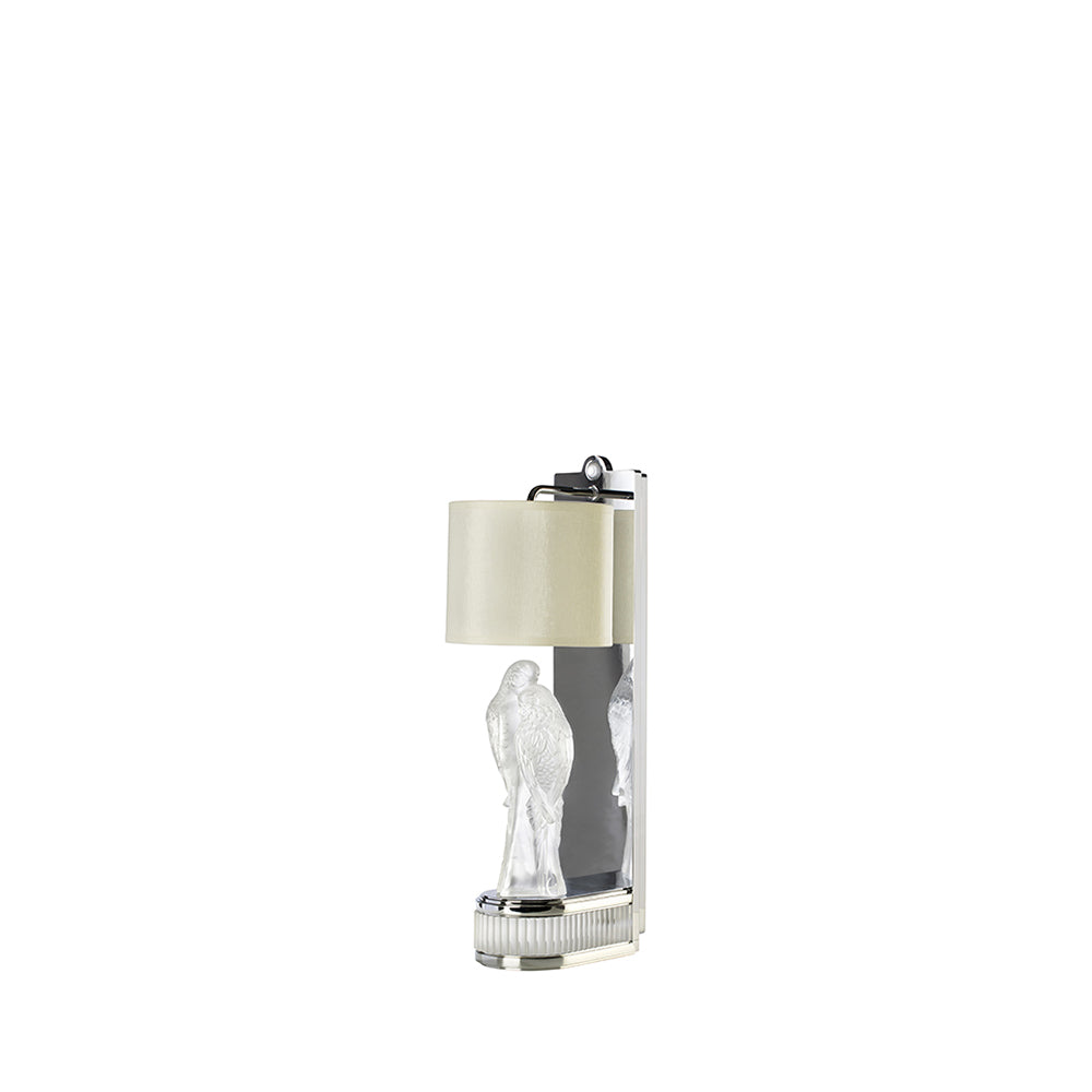 APPLIQUE 2 PERRUCHES PAR PIERRE-YVES ROCHON - CRISTAL INCOLORE, FINITION CHROME