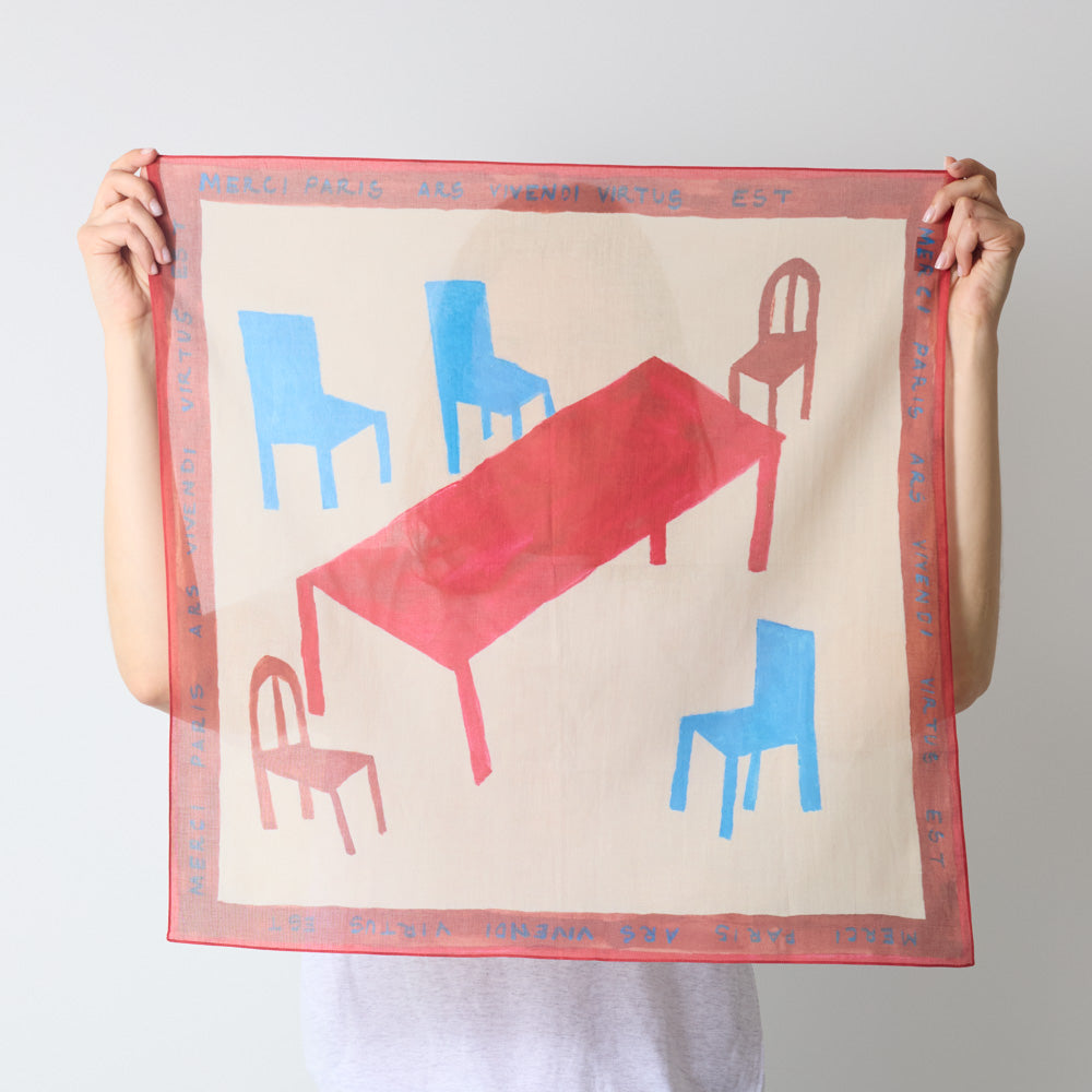 Merci - Bandana Ars Vivendi Virtus Est - Rouge, Bleu et Beige