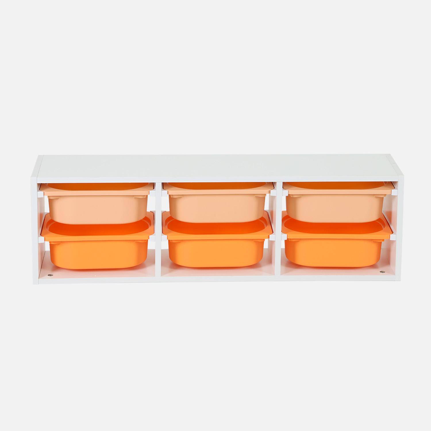 Sora - Mueble de almacenamiento infantil horizontal, 6 cajas coloridas