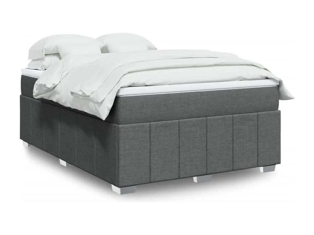 Cama box spring con colchón tela gris oscuro 160x200 cm njq3521492