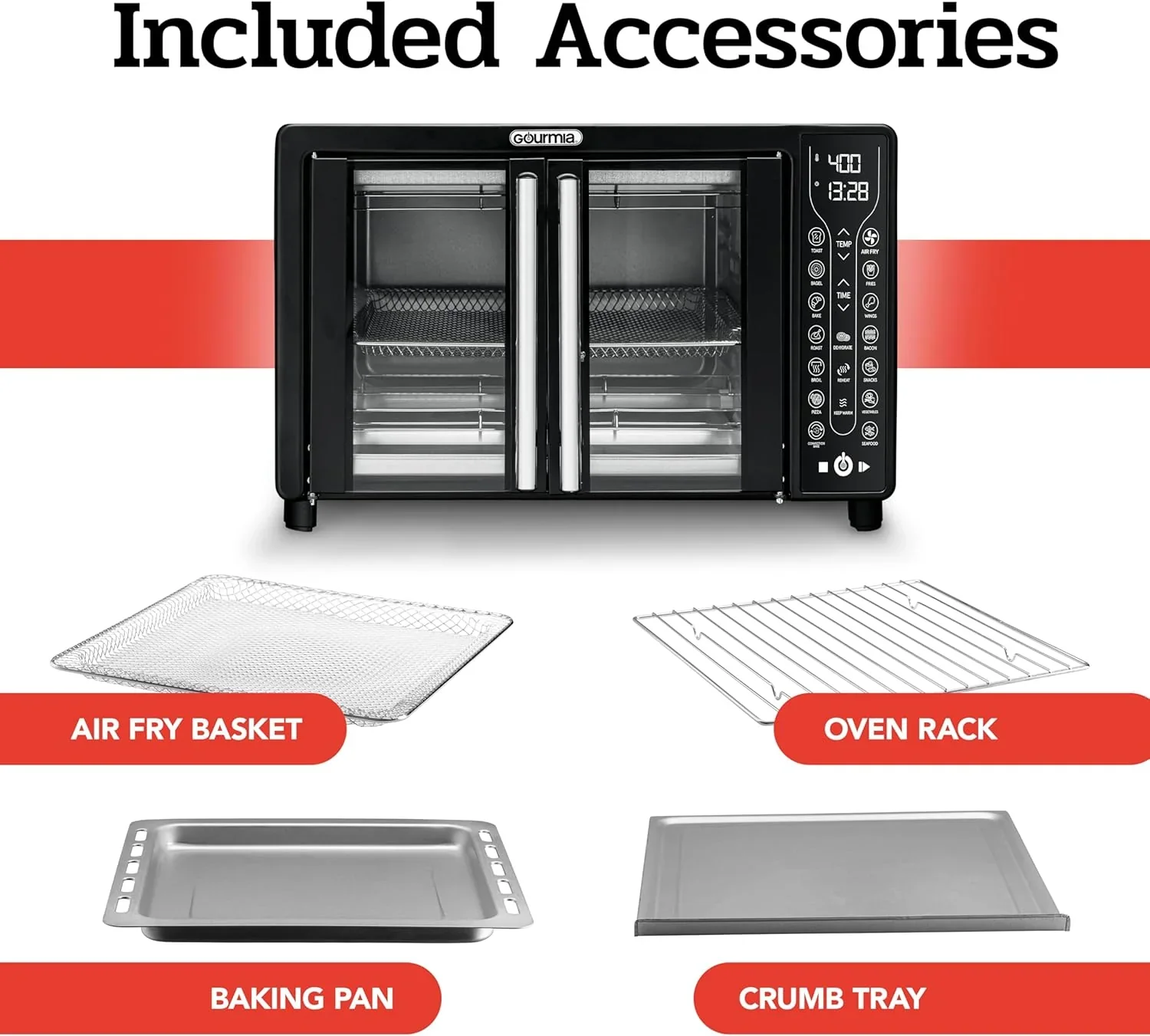 Gourmia Oven Air Fryer Combo with 17 Cooking Presets 24L Capacity Convection Rack