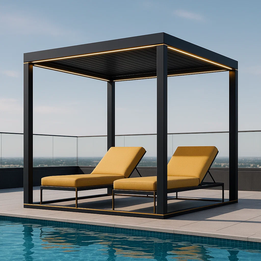 Pérgola de aluminio para jardín con iluminación LED - Color negro - para exterior, 400 cm largo x 250 cm alto x 380 cm profundo jMmPajK308NZ