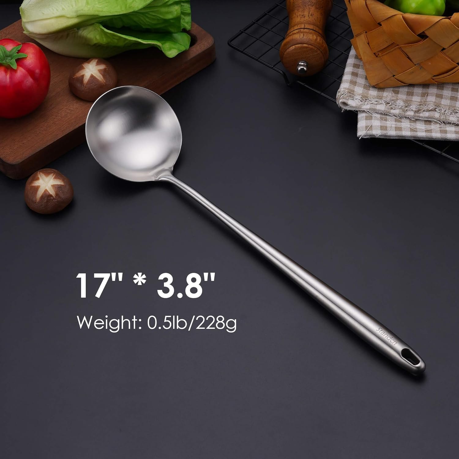 17” Wok Spatula and Ladle - 304 Stainless Steel Wok Tools Set, 2-Pieces Extra Long Handle Cooking Tools, All Metal Wok Utensils and Wok Accessories for Cast Iron/Carbon Steel Wok