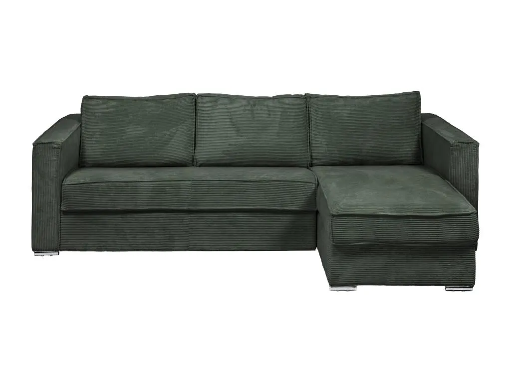 Sofá cama rinconero y reversible de pana verde - Cama de láminas anchas de 140 cm - Colchón de 18 cm Mueblesclasic