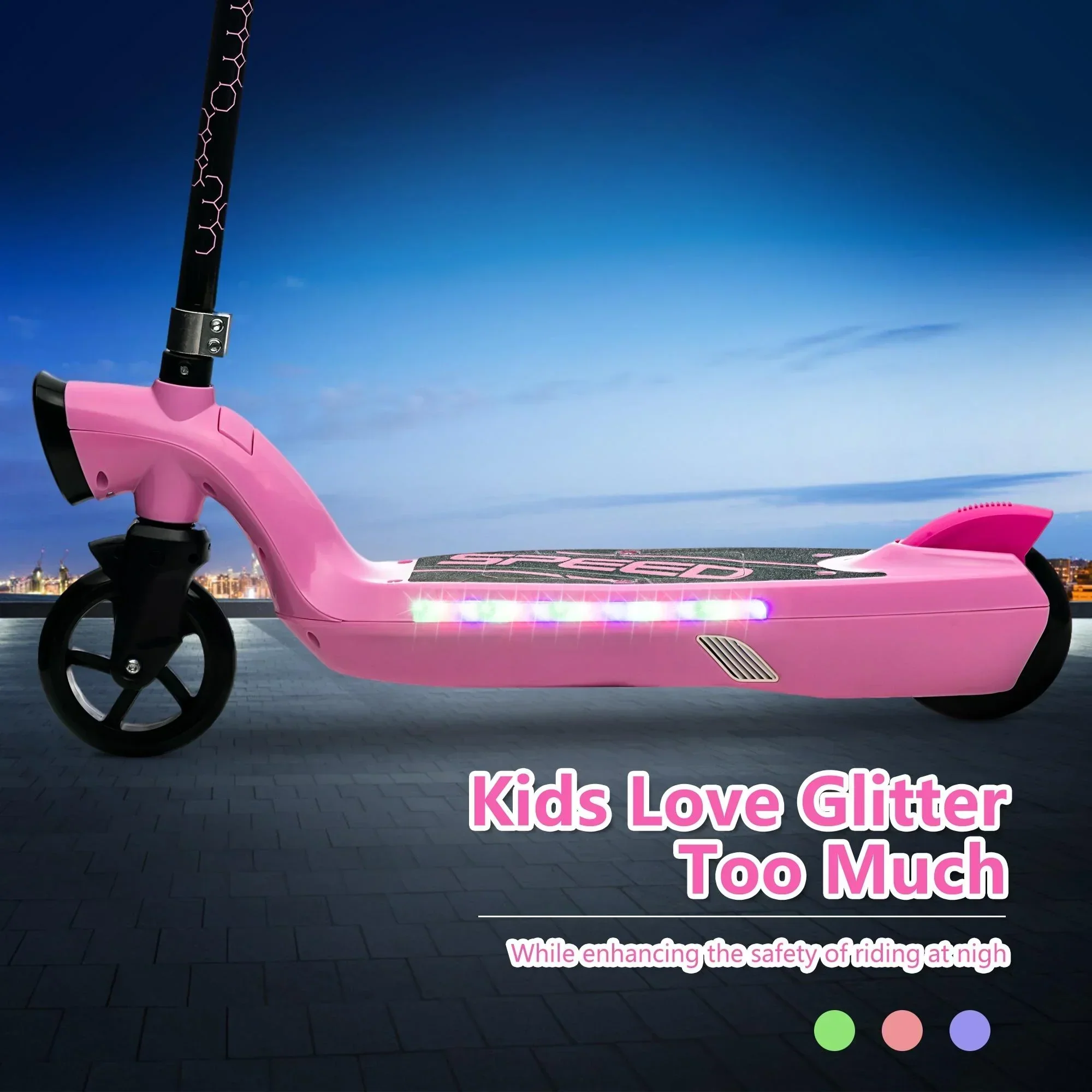 iRerts Kids Electric Scooter 12V 45W With Front Light, Rear Brake And Colorful Deck Light - Pink - Image 7 iRerts Kids Electric Scooter 12V 45W With Front Light, Rear Brake And Colorful Deck Light - Pink - Image 7