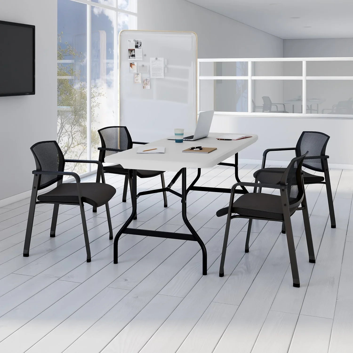 Staples 6' x 29.5" Heavy Duty Plastic Folding Table White Granite (62109)