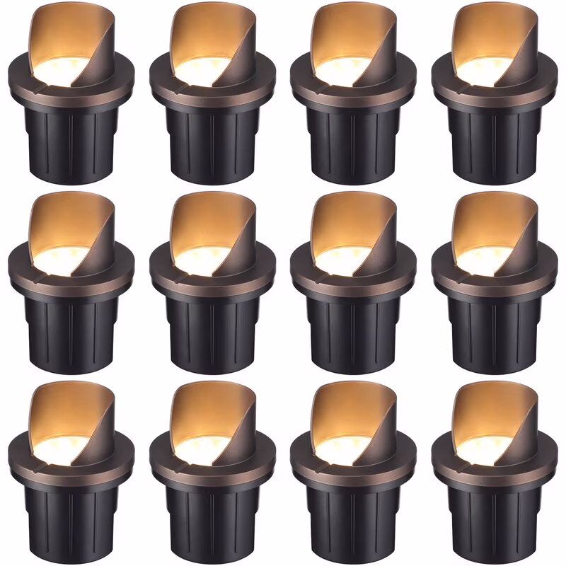 12 Pack LED in Ground Landscape Well Light, Low Voltage 12 - 24V AC/DC, IP67 Waterproof Aluminum, 3000K Warm White(Bronze)
