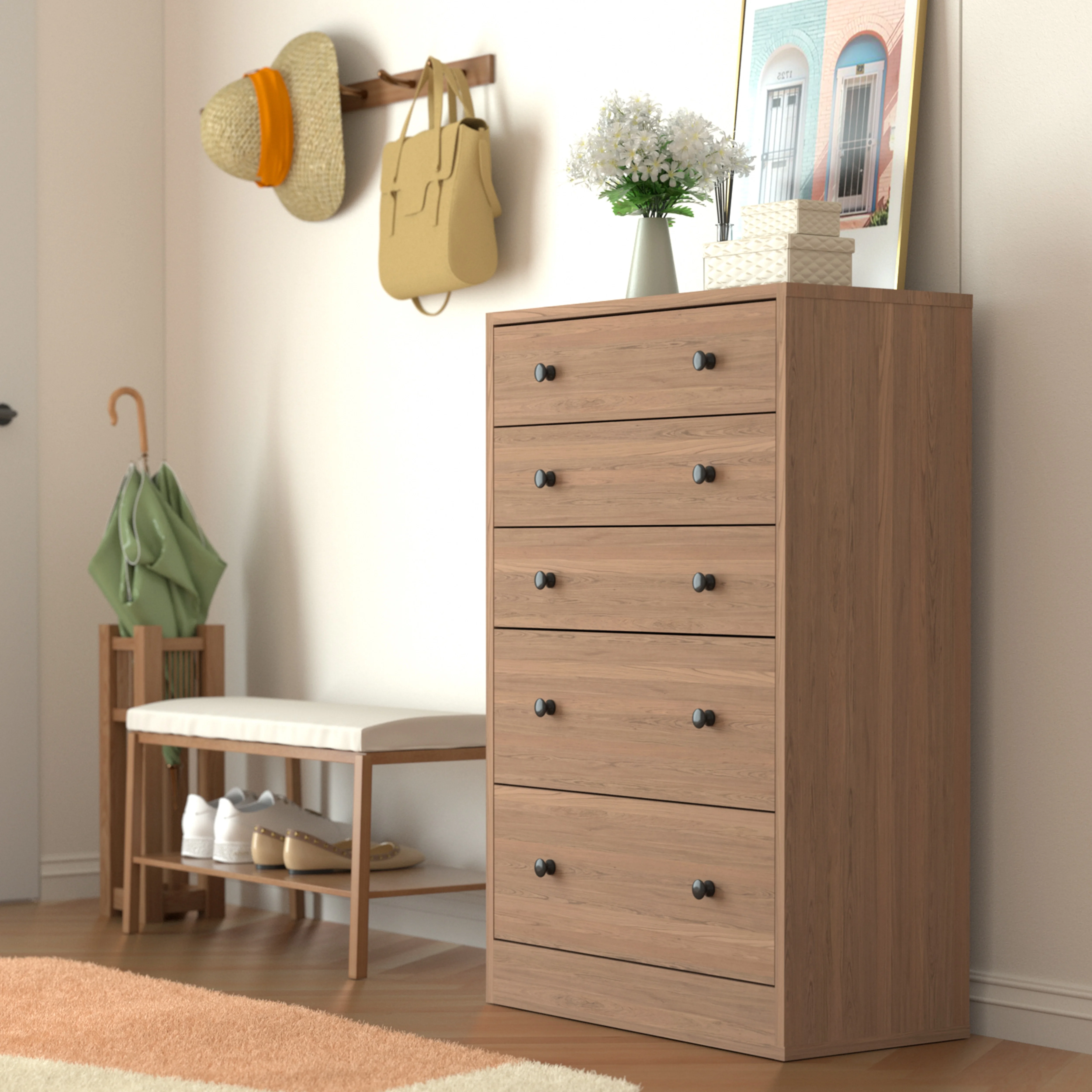 VEIKOUS Oversized 5-Drawer Dresser Chest, Large Storage Dresser for Bedroom Storage, Oak - Image 15