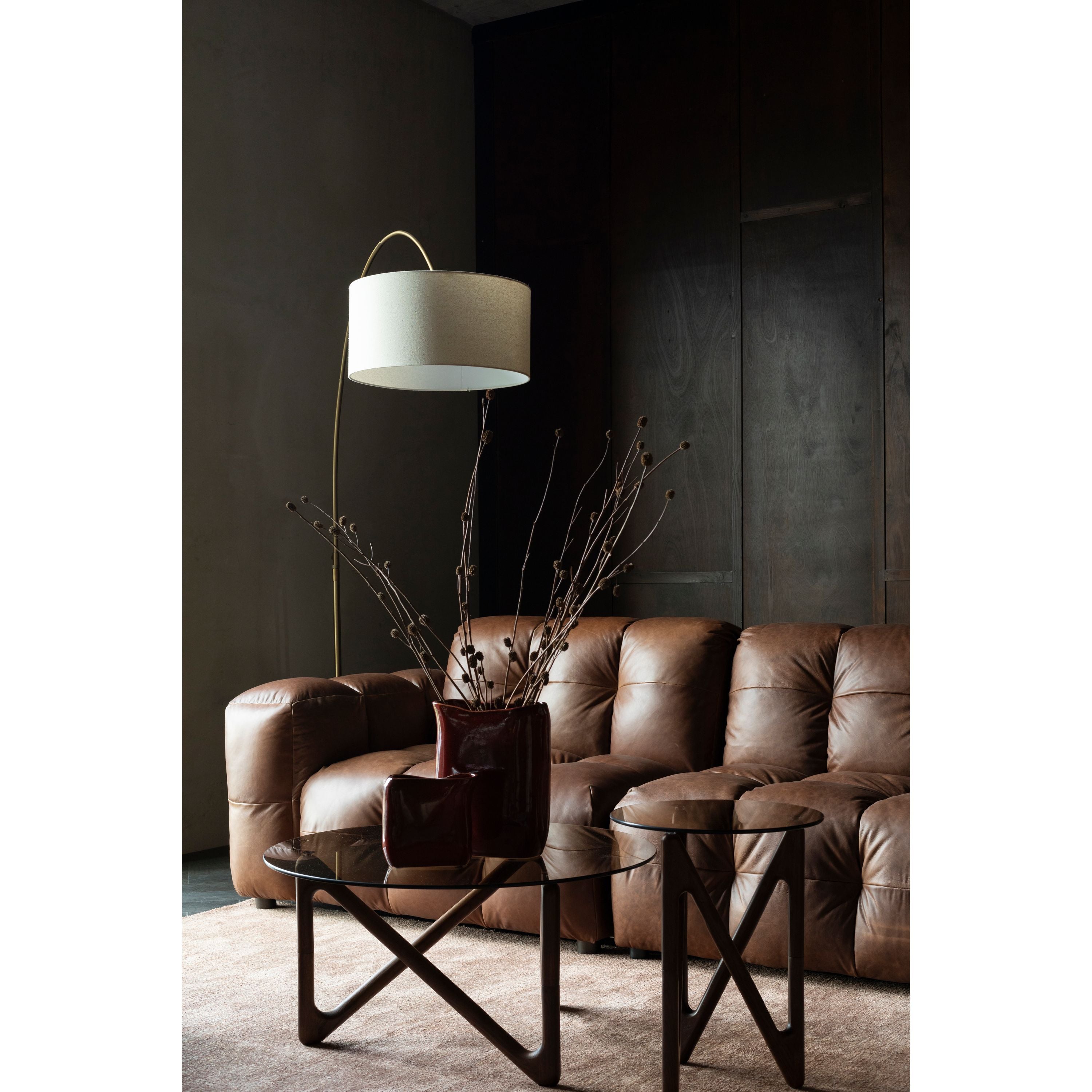 Dutchbone Hackman 3-zitsbank Leer Chocolade Bruin