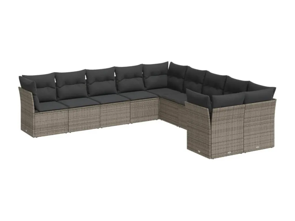 Set de sofás de jardín 10 pzas con cojines ratán sintético gris 18184KZZE
