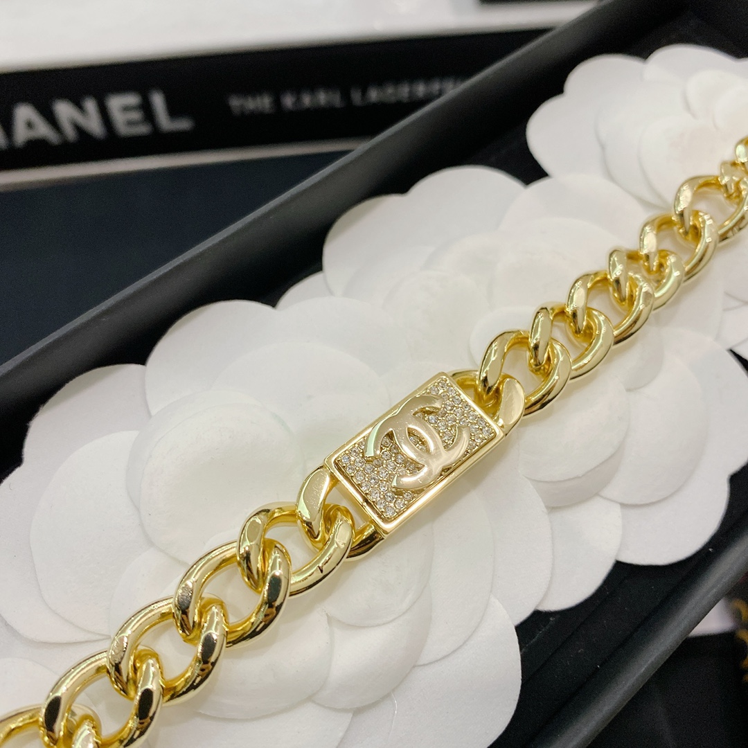 Chanel Gold Chunky Cuban Chain Rectangle Tag Bracelet - Original Replica Club