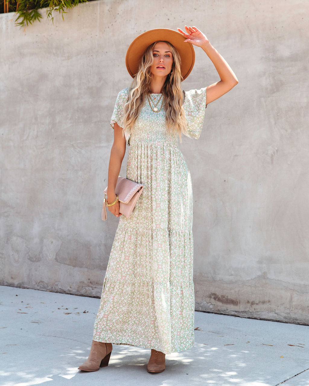 Stellan Floral Smocked Maxi Dress - Green Tea - FINAL SALE - Se7enfashion