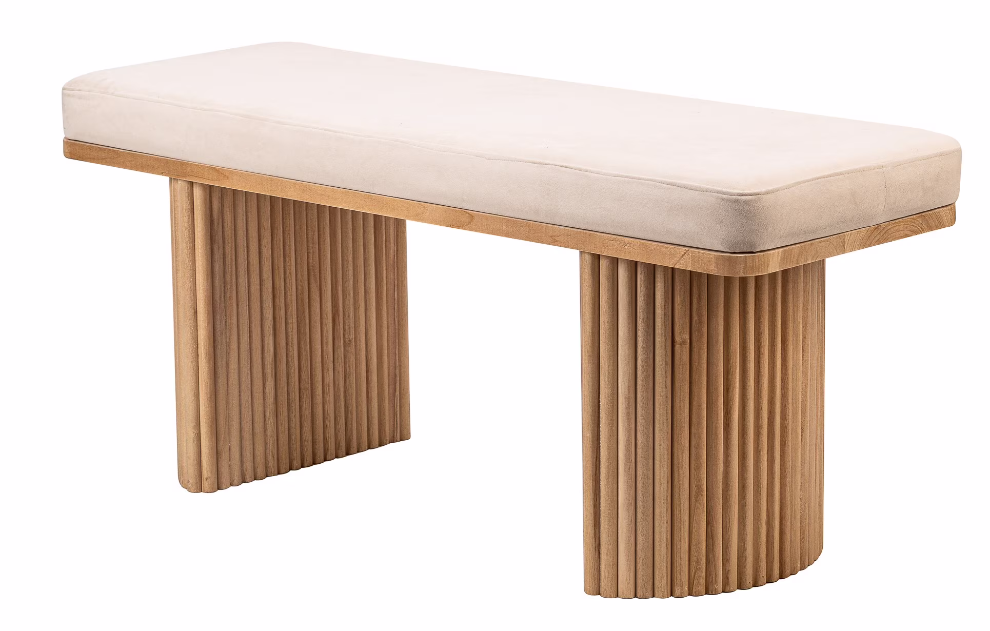 Solid Wood and Beige Velvet Bench Exotic Boho Entryway(White)