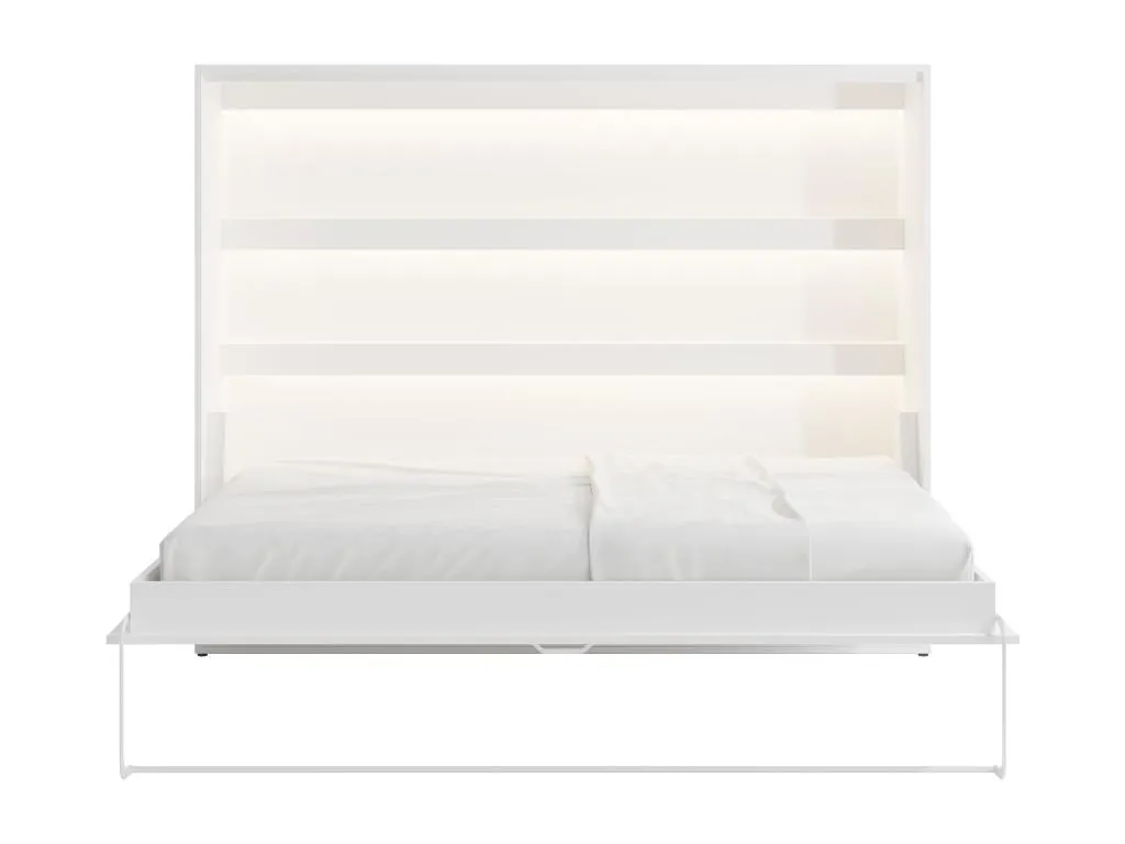 Cama abatible 140 x 200 cm - apertura horizontal manual - con leds - blanco + colchón - Cosinor jcn3252709