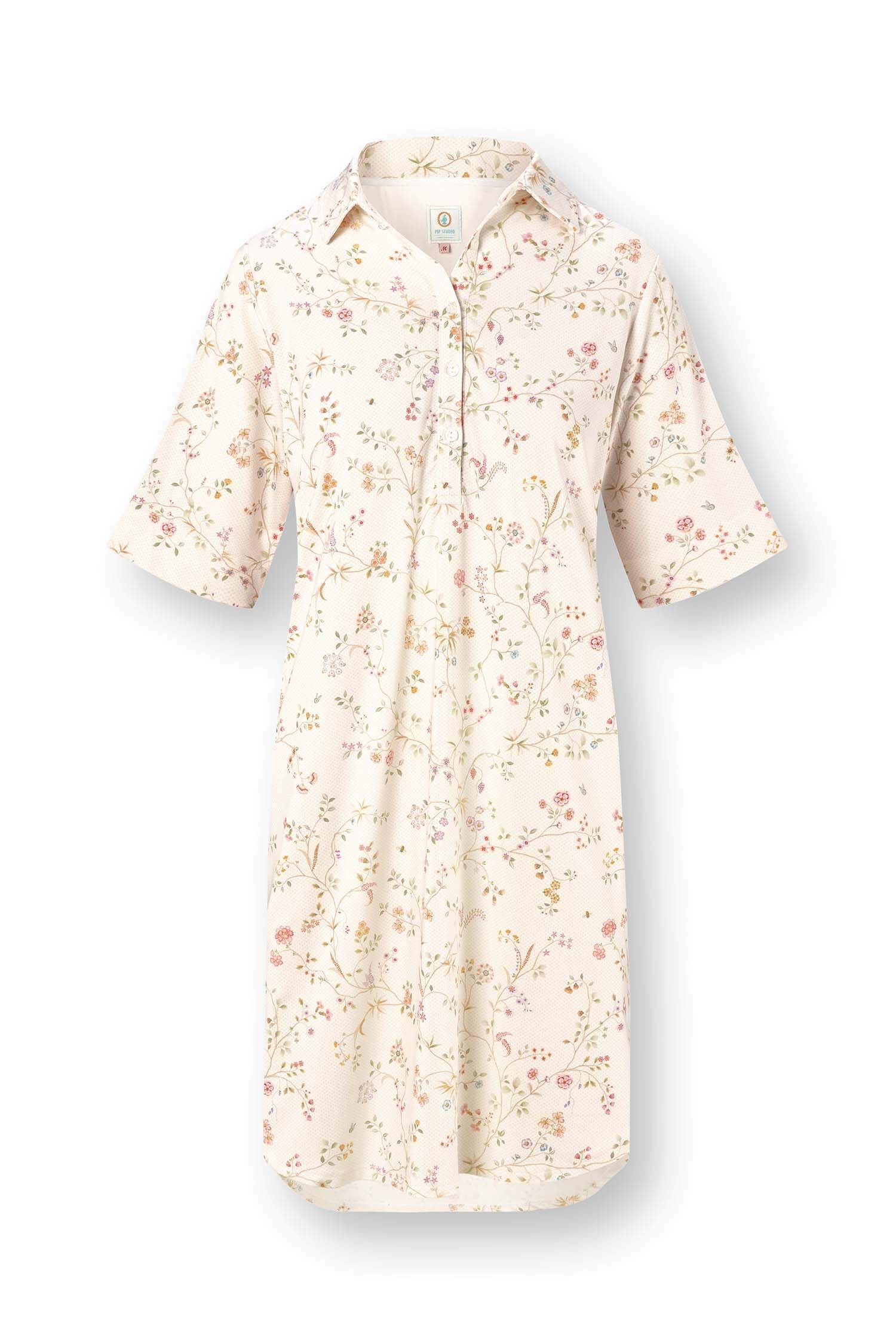 Dewi Short Sleeve Nightdress Little Delhi Off White