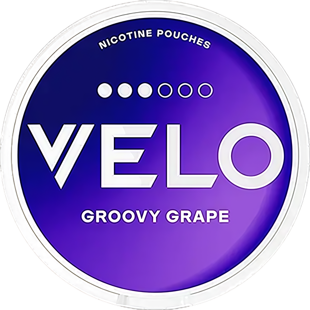 VELO Groovy Grape 10mg nicotine pouches — Slim Moist can with 20 strong grape-candy pouches