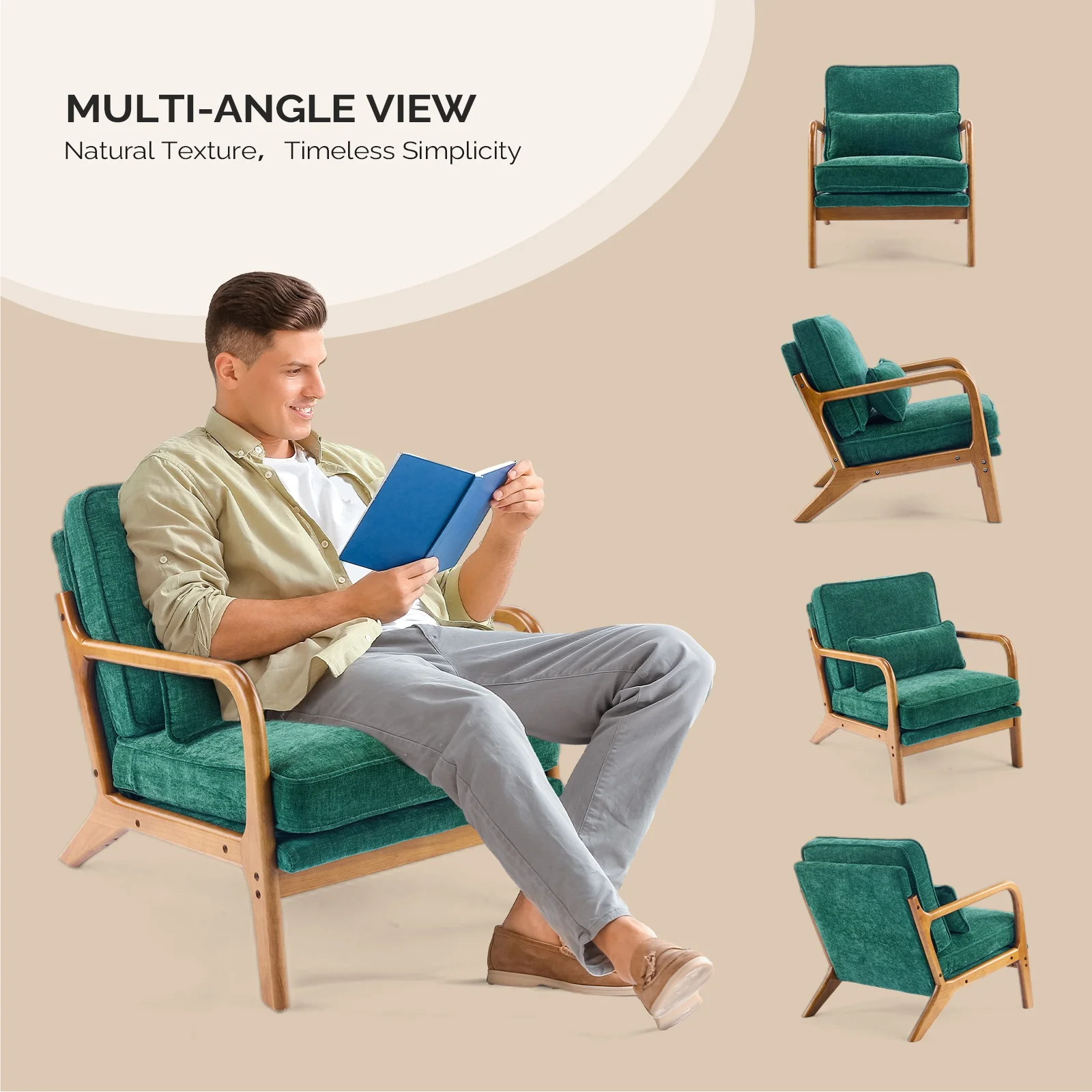 Ktaxon Accent Chair Corduroy Upholstered Armchair, Reading Club Chair with Pillow and Solid Wood Frame for Living Room Bedroom Furniture Off White - Image 124
