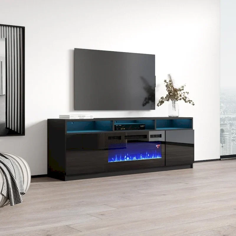Modern 63-Inch TV Stand with Reno 05 Electric Fireplace