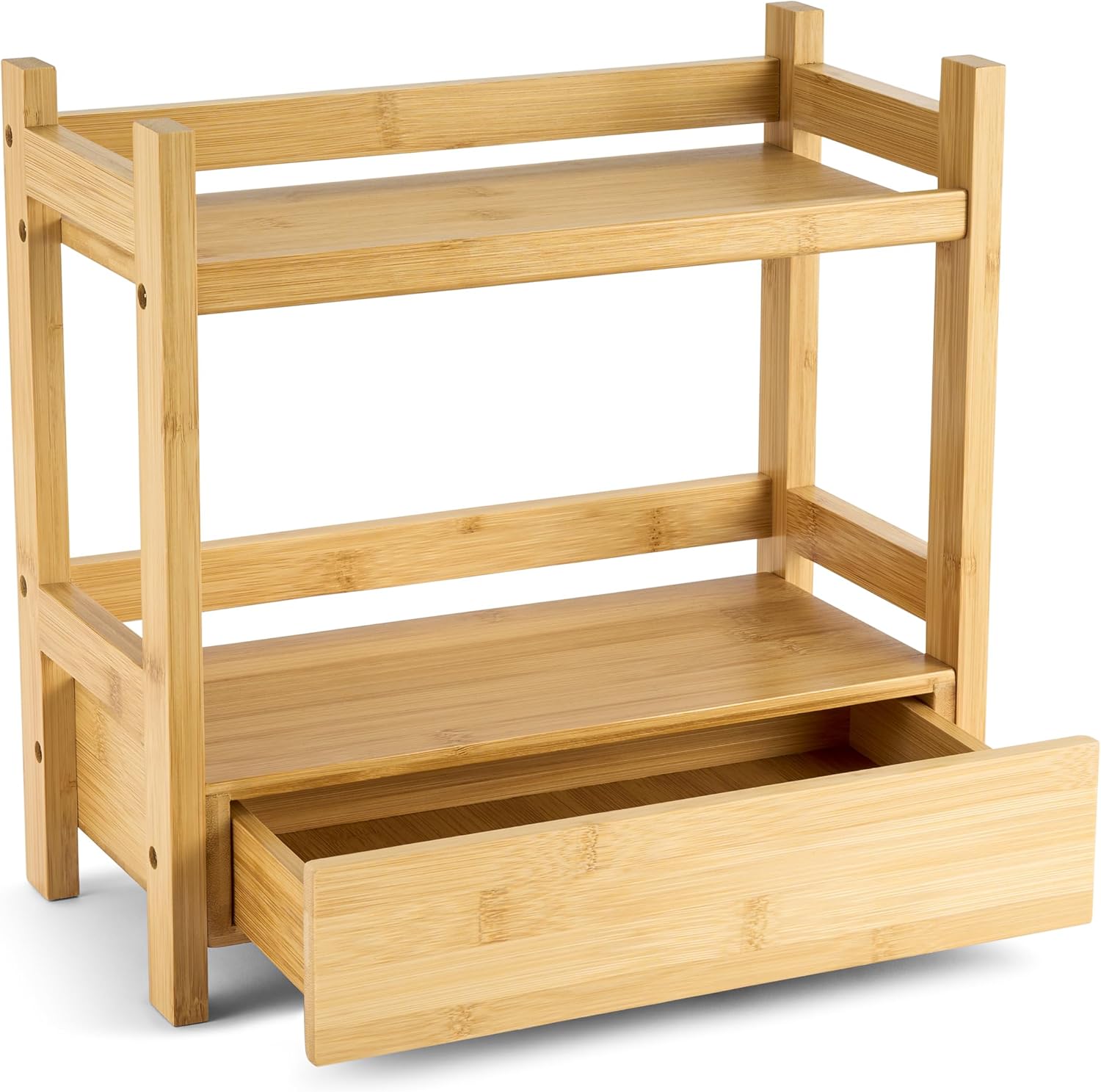 Sorbus Bamboo Bathroom Counter Organizer – 2-Tier Shelf with Hidden Drawer for Vanity, Matcha Station, Bathroom Sink Organizer Countertop, Kitchen & Office Storage (13″ L x 6.5″ W x 12.6″ H) (Black)
