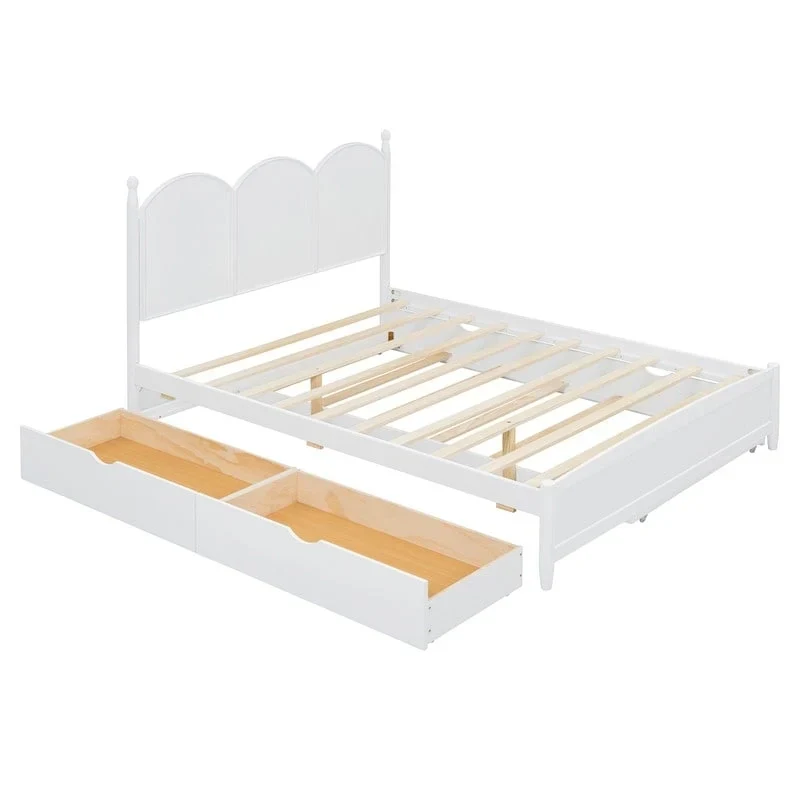 Queen Size Platform Bed with Vintage Headboard - Multifunctional Storage Frame Featuring Twin XL Trundle & 2 Drawers