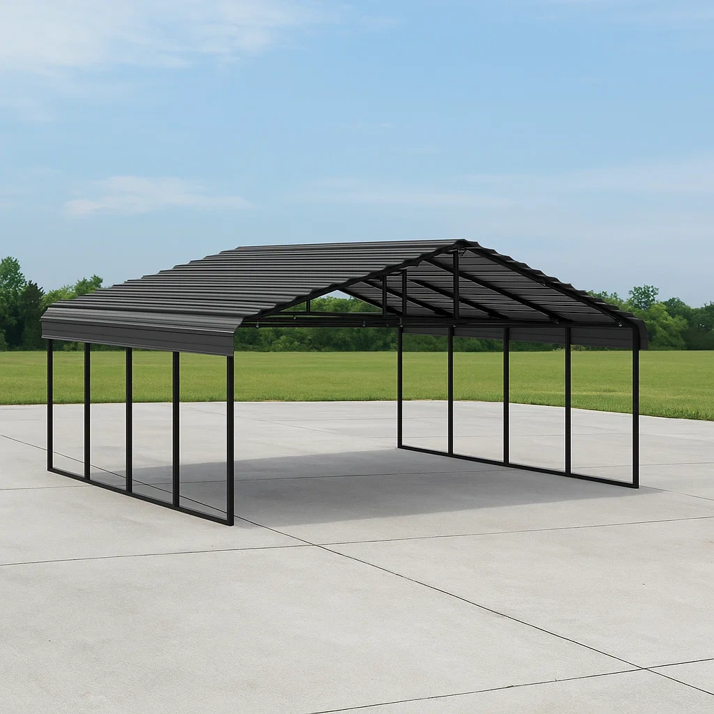 Cobertizo para coche color negro,estructura de metal,para uso exterior 600x300x285 cm