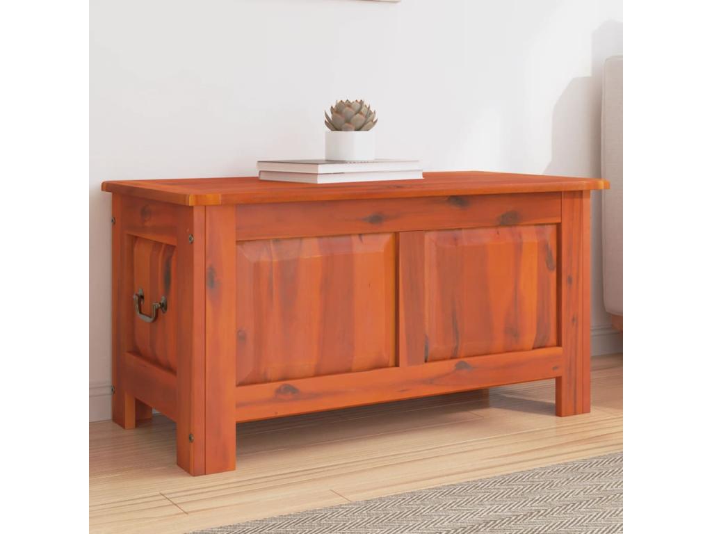 Baúl de almacenamiento con tapa madera maciza de acacia marrón