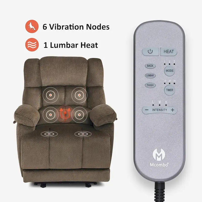 MCombo Heated Massage Electric Recliner Chair for Living Room - Fabric R6233