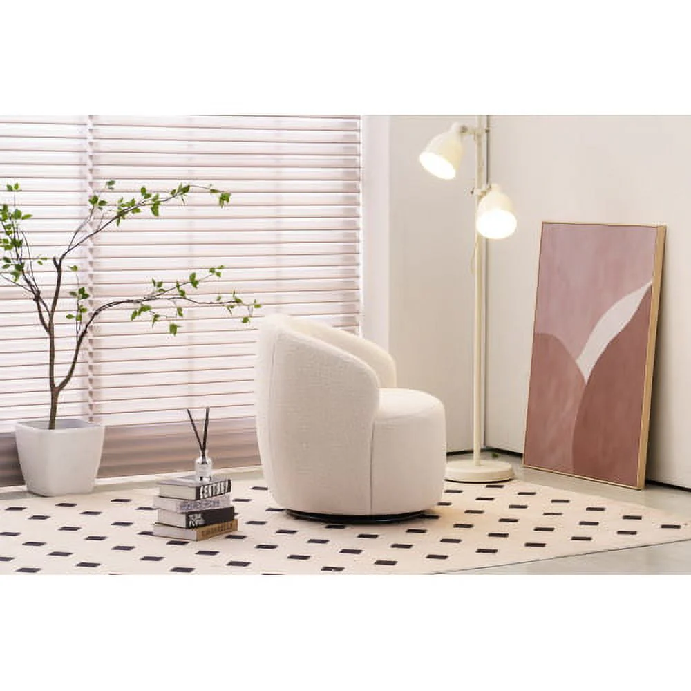 Swivel Chair, Round Accent Sofa Chair, Teddy Fabric Swivel Accent Armchair, Modern Leisure Arm Chair for Living Room, Hotel, Bedroom, Office, Ivory - Image 5