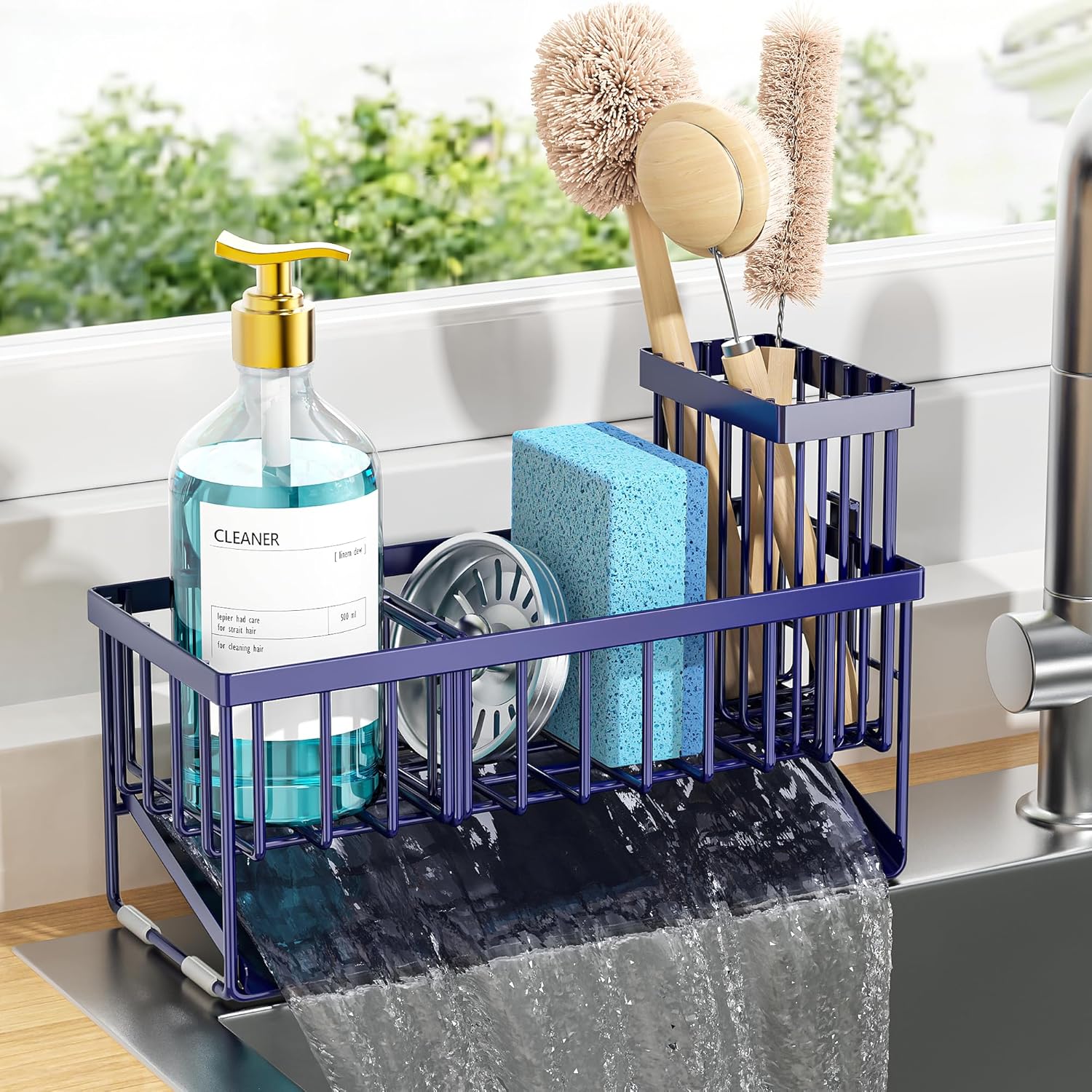 Cisily Sink Caddy Organzier with High Brush Holder, Sponge Holder for Sink, 304 Rustproof Stainless, Kitchen Countertop Soap Dispenser Organizer, Dark Gray Kitchen Decor and Accessories