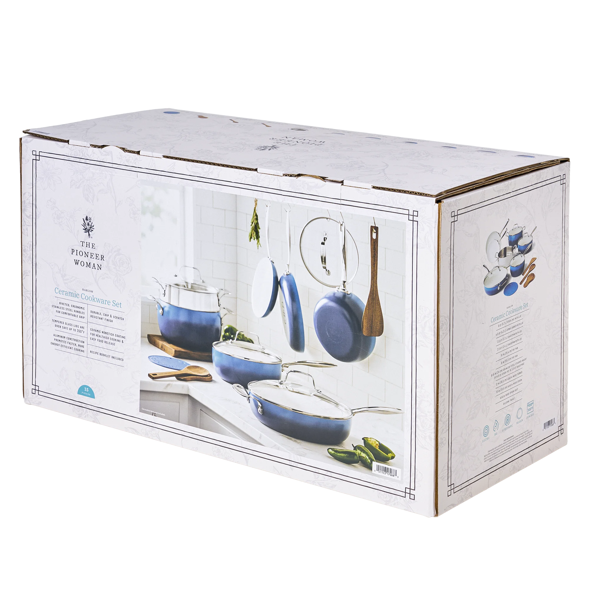The Pioneer Woman Harlow 15-Piece Cookware Set, Ceramic Non-Stick Pots and Pans Set, Taupe - Image 52