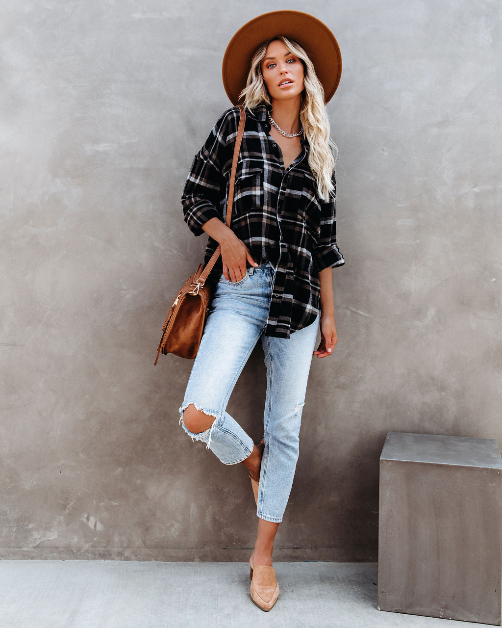 Shades Of Autumn Cotton Plaid Button Down Top - Se7enfashion