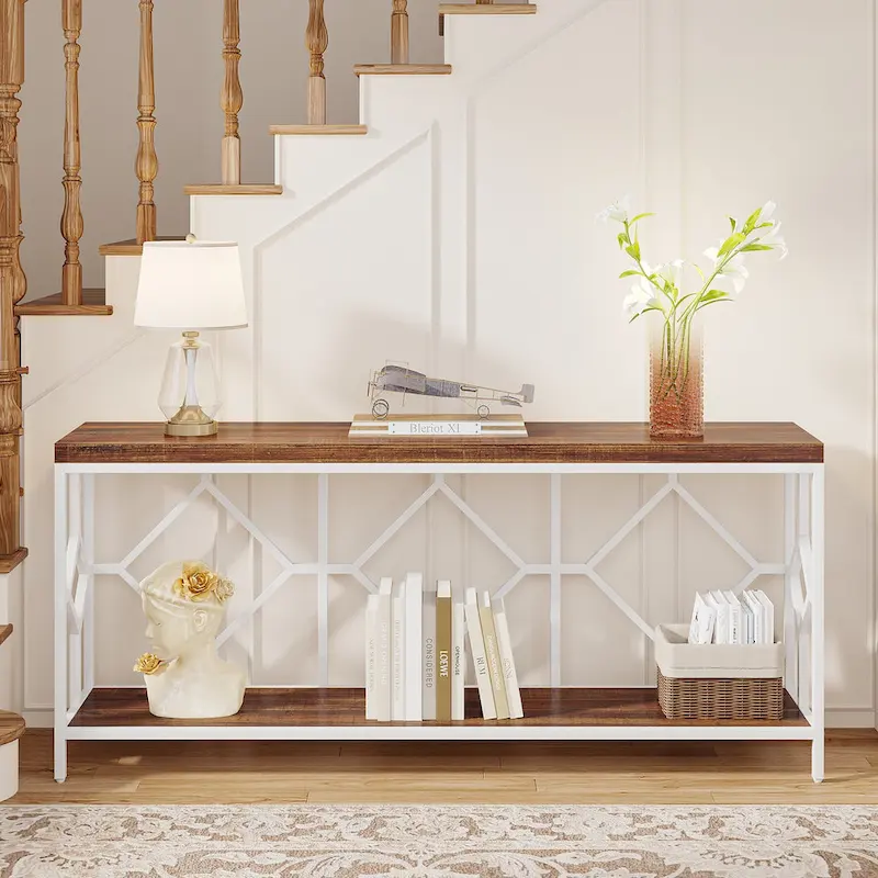 70.9-Inch Industrial Sofa Console Table with Open Storage Shelf - Extra Long Narrow Entry Table for Behind Couch