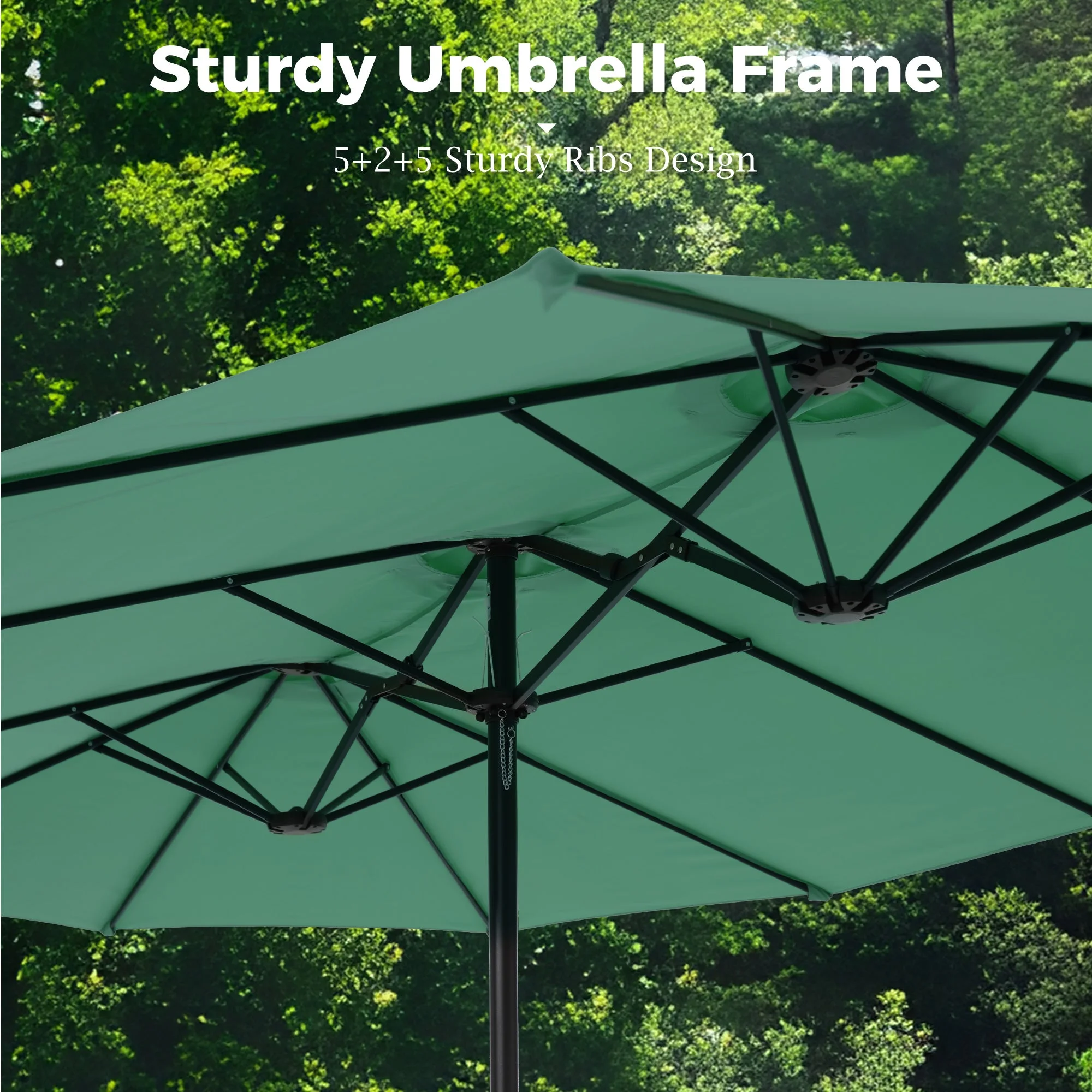 Alpha Joy 15ft Outdoor Patio Umbrella Extra-Large Double-Sided Garden Umbrella with Crank Handle and Base - Smoky Gray - Image 19