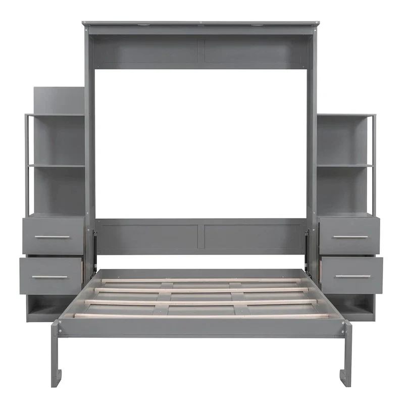 Merax Murphy Bed with Shelves, Drawers, and Integrated LED Lighting