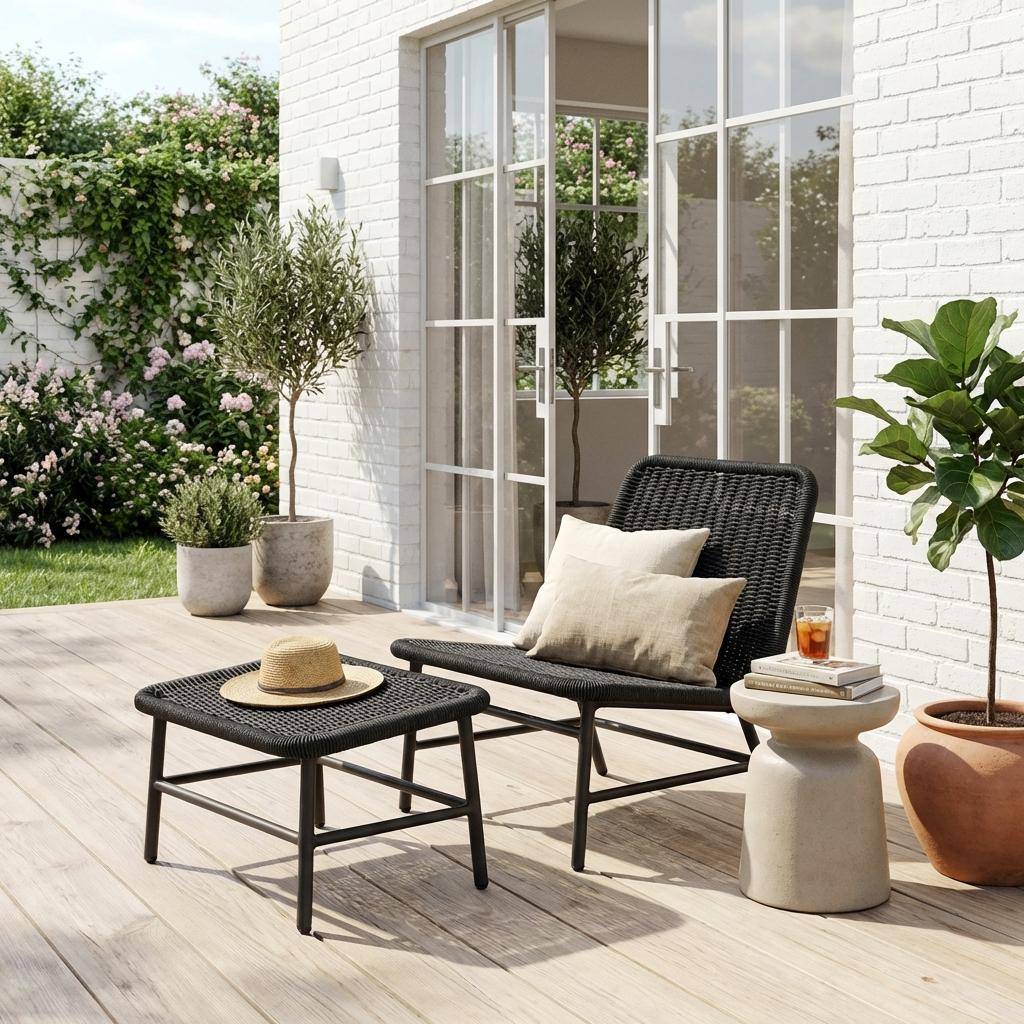 Laguna - Sillón relax y reposapiés de aluminio y cuerda