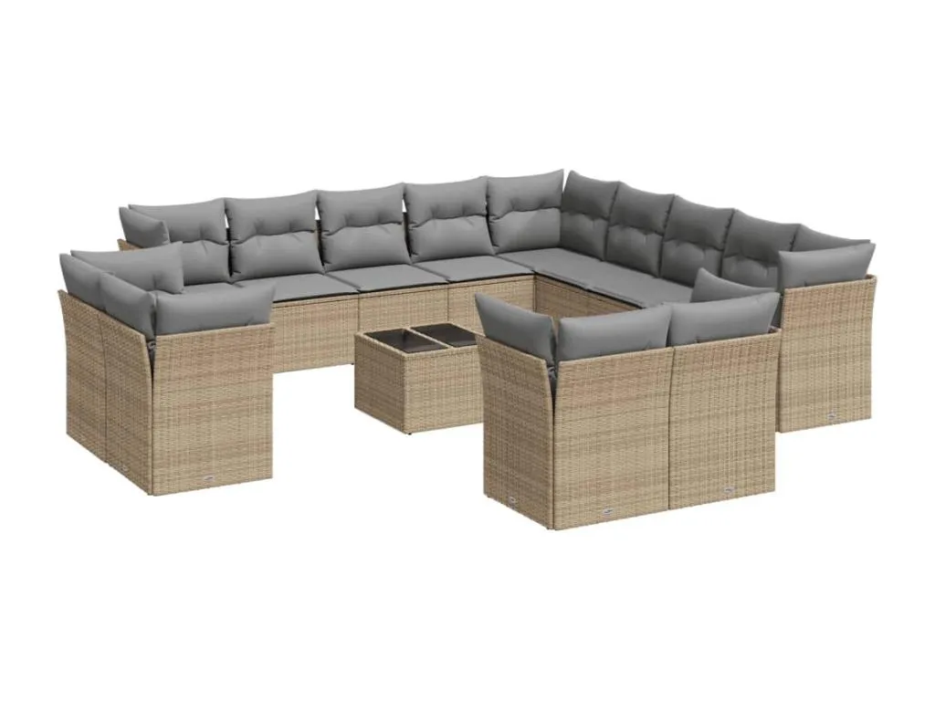 Set sofás de jardín 14 pzas con cojines ratán sintético beige 99317bbeh