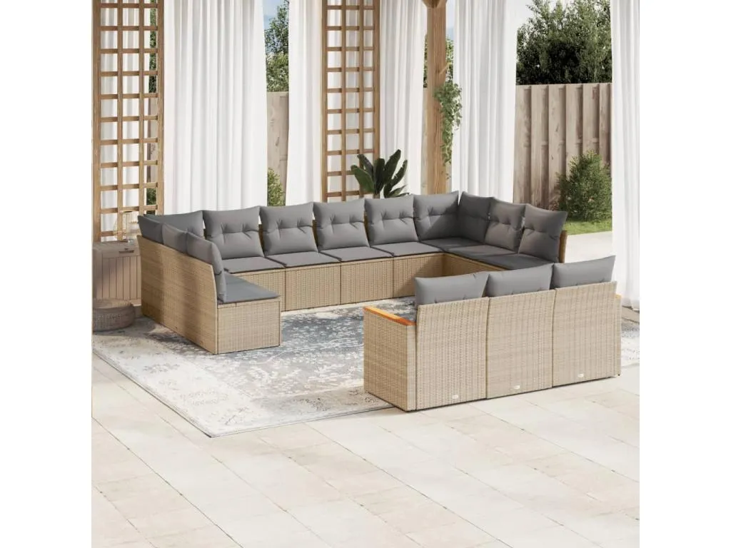 Micasacool Juego de sofás jardín con cojines beige mezcla 13 pzas ratán PE